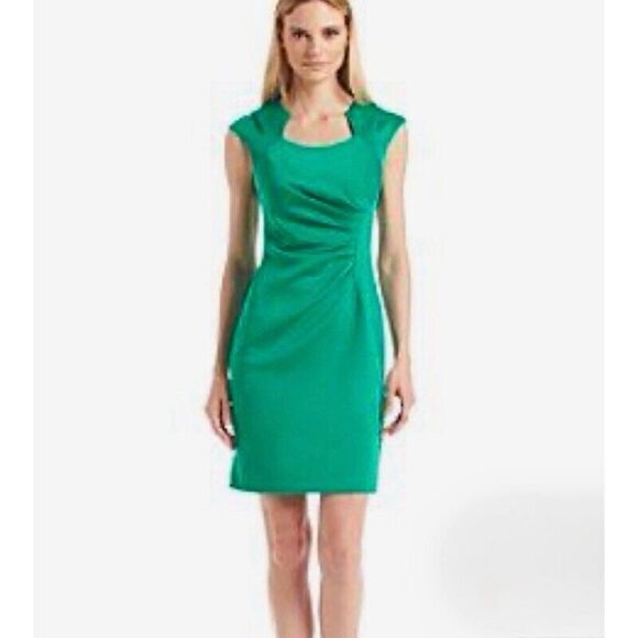 Calvin Klein Dress Womens Sz 10 Green Cap Sleeve Ruched Sheath Fitted Stretch - Picture 11 of 12